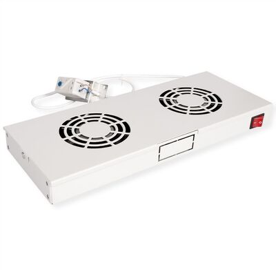 19" Ventilačná jednotka, 2 vetráky, 1U, s termostatom, sivá