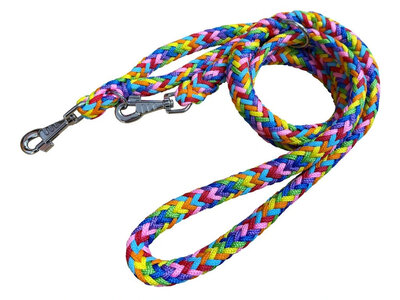 Vodítko HUGO prepínacie s uškom, 20mm/240cm, chrómová karabína, pletené, pestrofarebné/dúhové