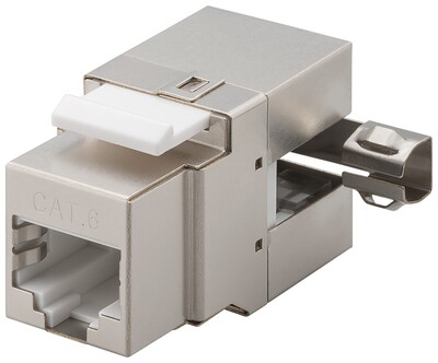 Konektor Keystone cat.6, tienený, strieborný, beznástrojový (toolless) zahnutý 90°