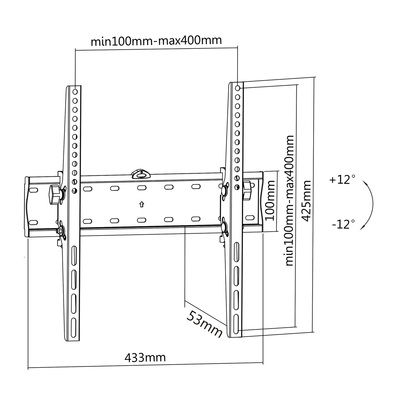 Držiak pre LCD TV na stenu, 12-55", max 40kg, VESA do 400x400mm, s náklonom +-12°