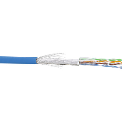 S/FTP lanko PVC 100m cat.5e, AWG26, 100Mhz, 1000Base-T, modrý, pomedený