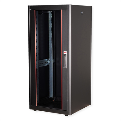 19" Rack na podlahu 26U, 1300x600x600mm (HxWxD), BASIC, sklenené dvere, čierny