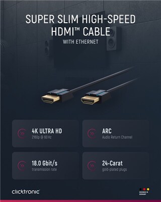 Kábel HDMI M/M 0.5m, High Speed+Eth, 4K@60Hz, HDMI 2.0, 18G, pozl. konektor, modrý, Slim, C