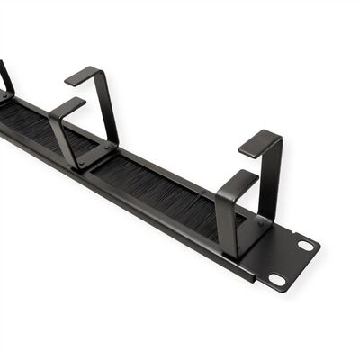 19" Panel vyväzovací, organizér, 4x oko (Typ G) 75mm, 1U, so štetiami, oceľ/plast, čierny