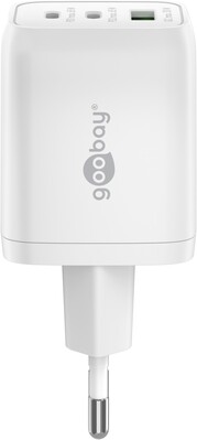 Nabíjačka USB 230V 3port, 1xUSB A, 2xUSB Typ C, 65W, Power Delivery, GaN, biela