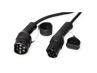 Kábel nabíjací pre elektromobily Type 2, 5m, 22kW, 32A, 3 fázy, špirála, čierny