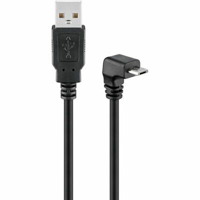 Kábel USB 2.0 A-MICRO-B M/M 1.8m, High Speed, uhľový 90°