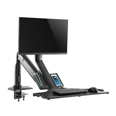 Držiak pre monitor 17-32", klávesnicu a myš na stôl, úchyt o dosku, max 9kg, VESA 75/100, čierny