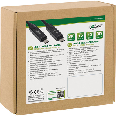Kábel USB 3.2 Gen 2, Typ C CM/CM 10m, 8K@60Hz UHD, 10Gbps, PD 60W 20V3A, čierny, aktívny, optický