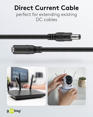 Kábel predlžovací DC 5.5mm / 2.1mm, AWG20, 10m, čierny