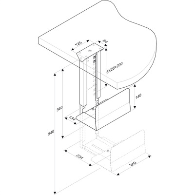 Držiak PC pod dosku stola, max 30kg pre PC široké: 134-234mm, výška 390-540mm, čierny