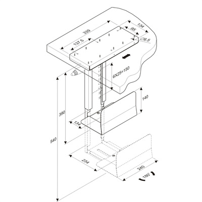 Držiak PC pod dosku stola, max 30kg, pre PC široké 134-254mm, výška 390-540mm, otočný, čierny