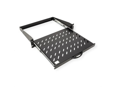 19" Polica výsuvná 350mm, max.30 kg, 2U, sada skrutiek a podložiek v balení, čierna