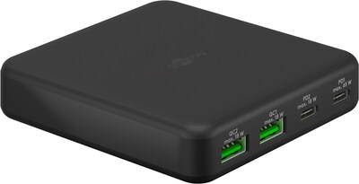 Nabíjačka USB 230V 4port, 2xUSB A, 2xUSB Typ C, 65W, PD, QC 3.0, kábel (C7) 1.5m, GaN, čierna