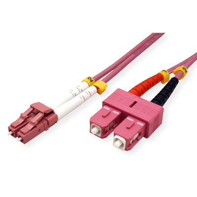 Fiber kábel LC-SC, 3m Duplex OM4(50/125µm), LSOH, 2.8mm, fialový