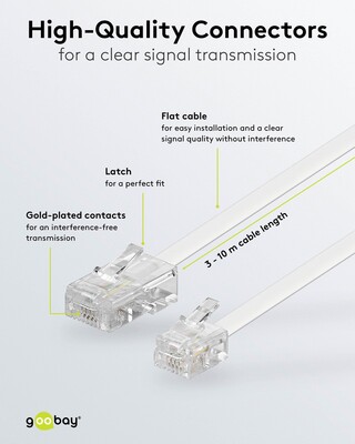 Kábel telefónny RJ11/RJ45, 3m, biely