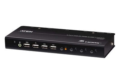 KVM switch/prepínač 4PC, HDMI, USB 2.0, hub, audio, 4K@60Hz, čierny