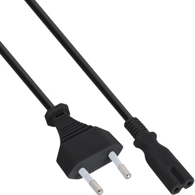 Kábel sieťový 230V, 2pin vidlica (CEE7/16) priama - C7 (2pin), 0.5m, 0.75mm², 2.5A, čierny