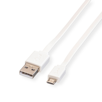 Kábel USB 2.0 A-MICRO-B M/M 1m, High Speed, biely, 100%meď, flexibilný, plochý, TPE plášť