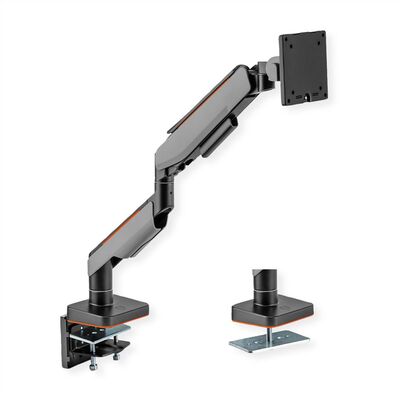 Držiak pre monitor na stôl, úchyt o dosku, pneumatický, max 20kg, rameno 542mm, VESA 75/100, čierny