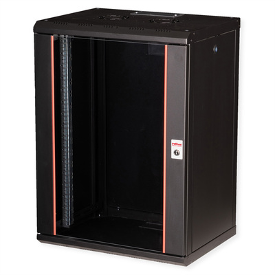 19" Rack na stenu 16U, čierny, 818x600x450mm (HxWxD), RAL9005, PRO, odnímateľné bočnice