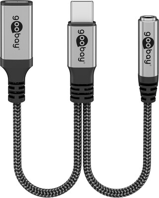 Adaptér USB 3.1 Typ C / 3.5mm (slúchadlá) + USB Typ C (PD 60W), 15cm, sivý/čierny
