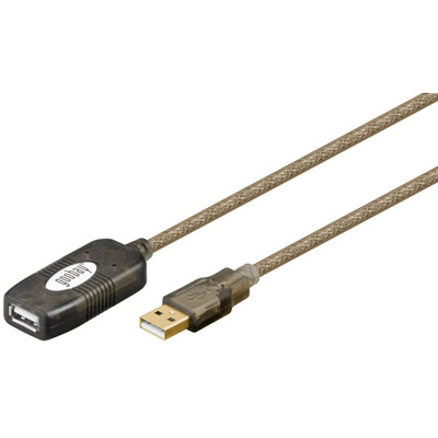 Kábel USB 2.0 A-A M/F 5m, High Speed, čierny, AKTÍVNY