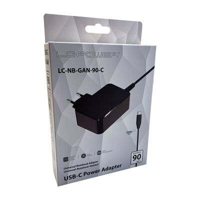 Nabíjačka / Adaptér 230V USB Typ C, s pevným káblom 1.8m, PD 90W, GaN, čierna