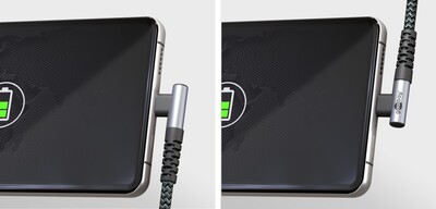 Kábel USB 2.0 Typ C CM/CM 2m, High Speed, Power Delivery 60w 20V3A, čierny/sivý, zahnutý 90°