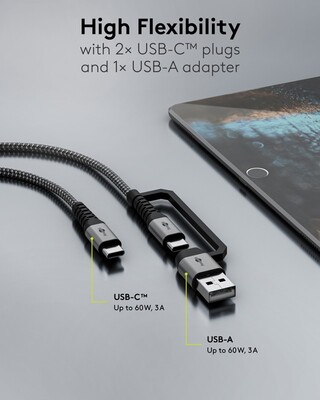 Kábel USB 2.0 Typ C CM/CM + Redukcia na USB A, 2m, High Speed, PD 60w 20V3A, čierny