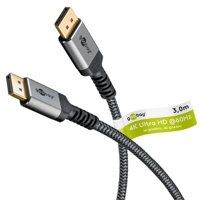 Kábel DisplayPort M/M 3m, 8K@60Hz, DP v1.4, 32.4Gbit/s, čierny/sivý, pozl.konektor