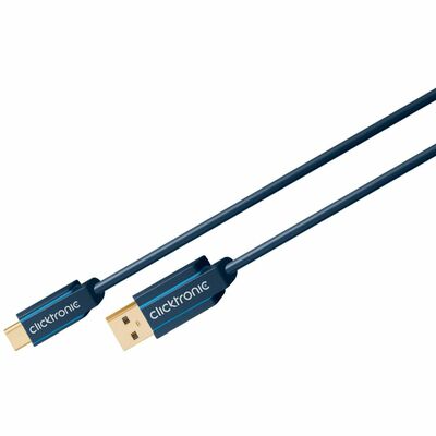 Kábel USB 3.2 Gen 1, AM/CM Typ C 2m, 5Gbps, PD 60w 20V3A, modrý, pozl. kon., ClickTronic