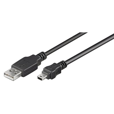 Kábel USB 2.0 A-MINI-B 5pin M/M 0.3m, High Speed, čierny