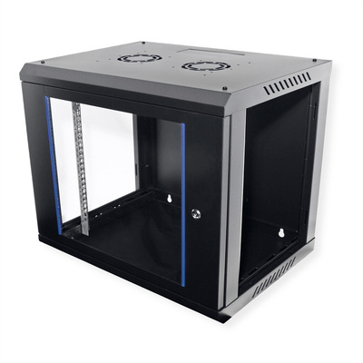 19" Rack na stenu 9U, čierny, 512x600x450mm (HxWxD), odnímateľné bočnice