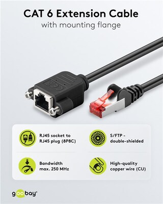 S/FTP (PiMF) Patchkábel 2m cat.6, čierny, Cu, predlžovací M/F s montážou na panel