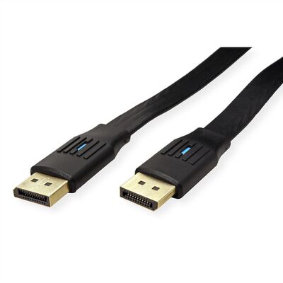 Kábel DisplayPort M/M 2m, 8K@60Hz, DP v1.4, 32.4Gbit/s, čierny, pozl. konektor, plochý