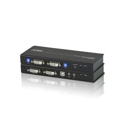 Predĺženie KVM cez 2xTP do 60m, DVI-D, USB, RS-232, Audio (3.5mm jack), DUAL VIEW