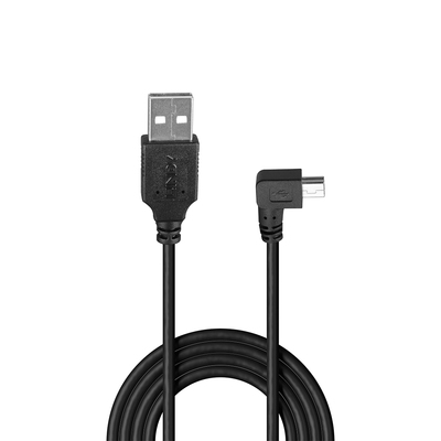 Kábel USB 2.0 A-MINI-B 5pin M/M 2m, High Speed, čierny, uhľový 90° doľava