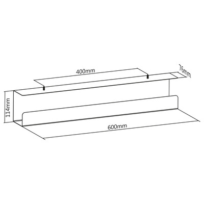Káblový organizér, žľab na káble pod stôl, oceľ, 600x76x114mm (DxHxV), čierny
