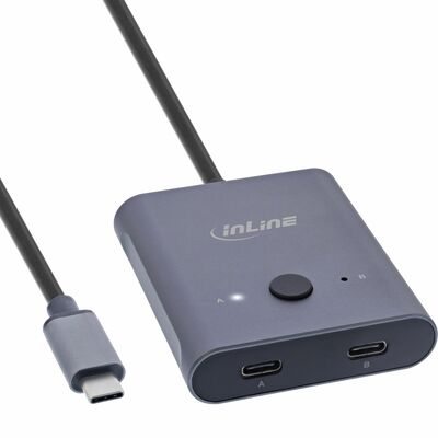 Prepínač USB 3.2 Gen 2, 2 port, obojsmerný, manuálny, 10Gbps, PD 100W, sivý