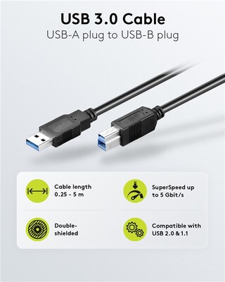 Kábel USB 3.2 Gen 1, A-B M/M 0.25m, 5Gbps, čierny