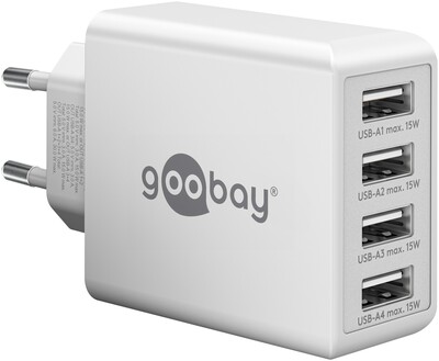 Nabíjačka USB 230V 4port, 4xUSB A, 3A, 30W, biela