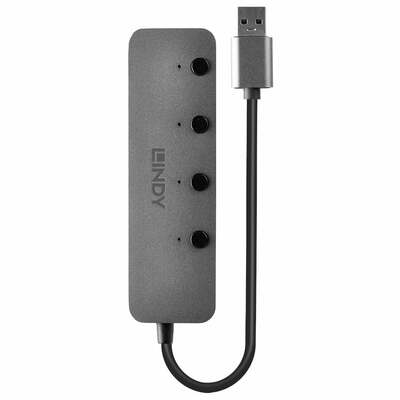 Hub USB 3.0, 4 Port, 4x USB A, s vypínačmi, sivý