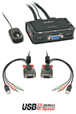 VGA KVM Switch 2 Port Compact USB 2.0 Audio