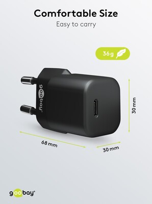 Nabíjačka USB 230V 1port, 1xUSB Typ C, 30W, Power Delivery, Fast Charge, Nano, čierna