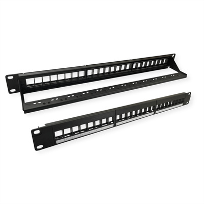19" Patch panel 24port Keystone, netienený, 1U, čierny