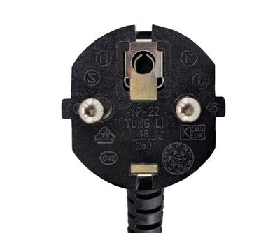 Kábel sieťový 230V, vidlica (CEE7/7) lomená - C13, 0.5m, 0.75mm², 10A, čierny