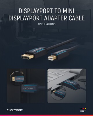 Kábel DisplayPort mini/DP M/M 1m, 2K@60Hz, DP v1.1, 10.8Gbit/s, modrý, pozl. konektor, ClickTronic