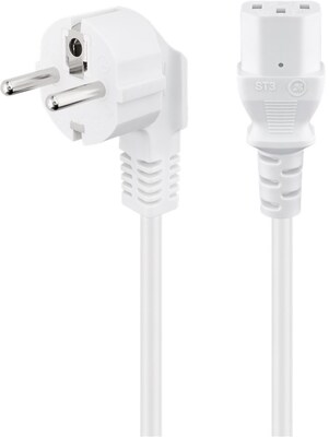 Kábel sieťový 230V, vidlica (CEE7/7) lomená - C13, 1.5m, 0.75mm², 10A, biely
