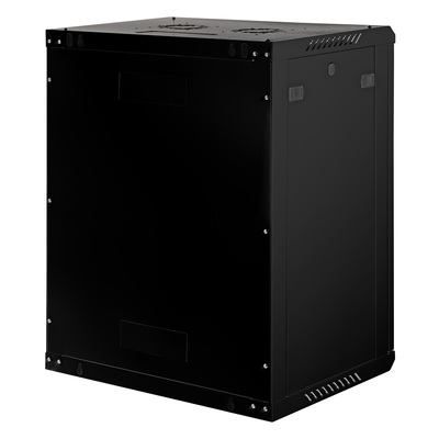 19" Rack na stenu 15U, čierny, 779x600x450mm (HxWxD), odnímateľné bočnice